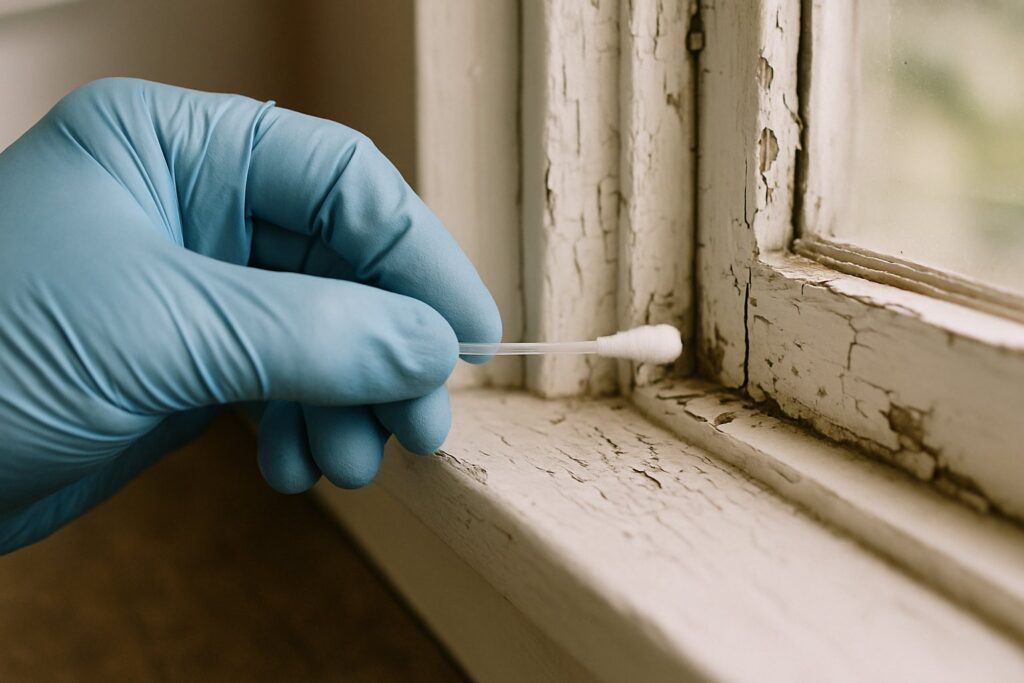 A swab turning color against old painted trim