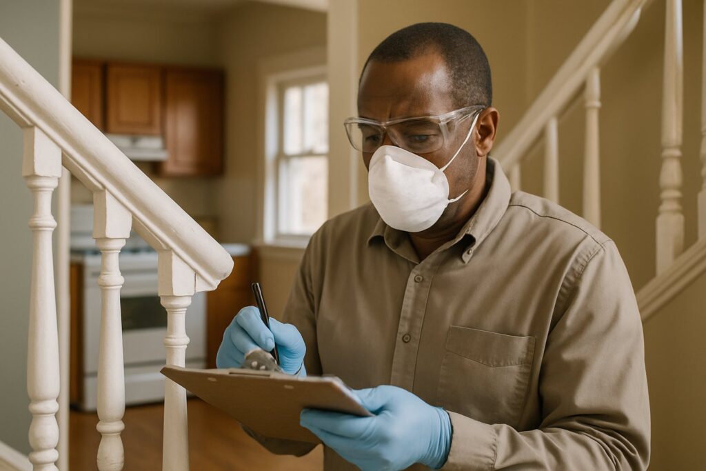 An inspector writing notes during a home inspection