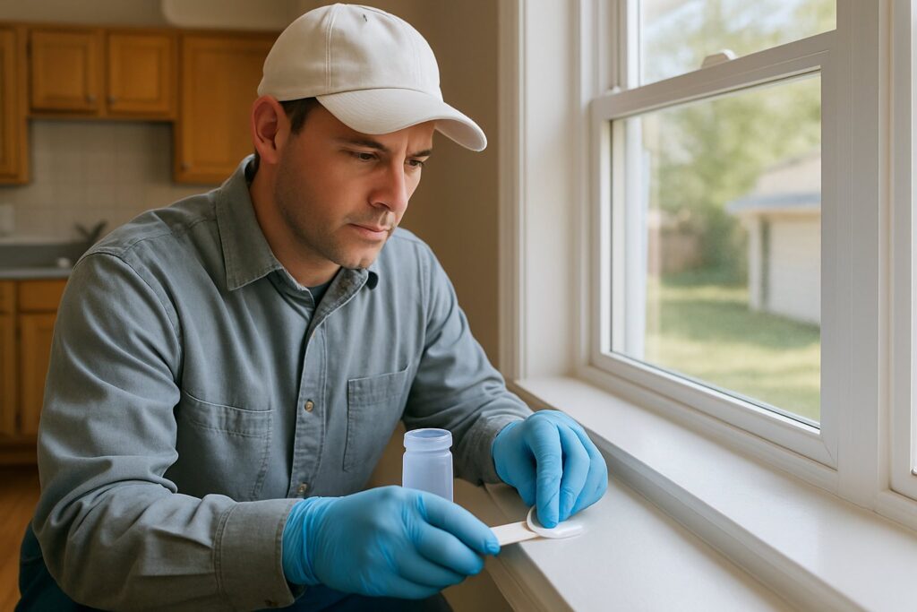 An inspector doing a clearance check after abatement
