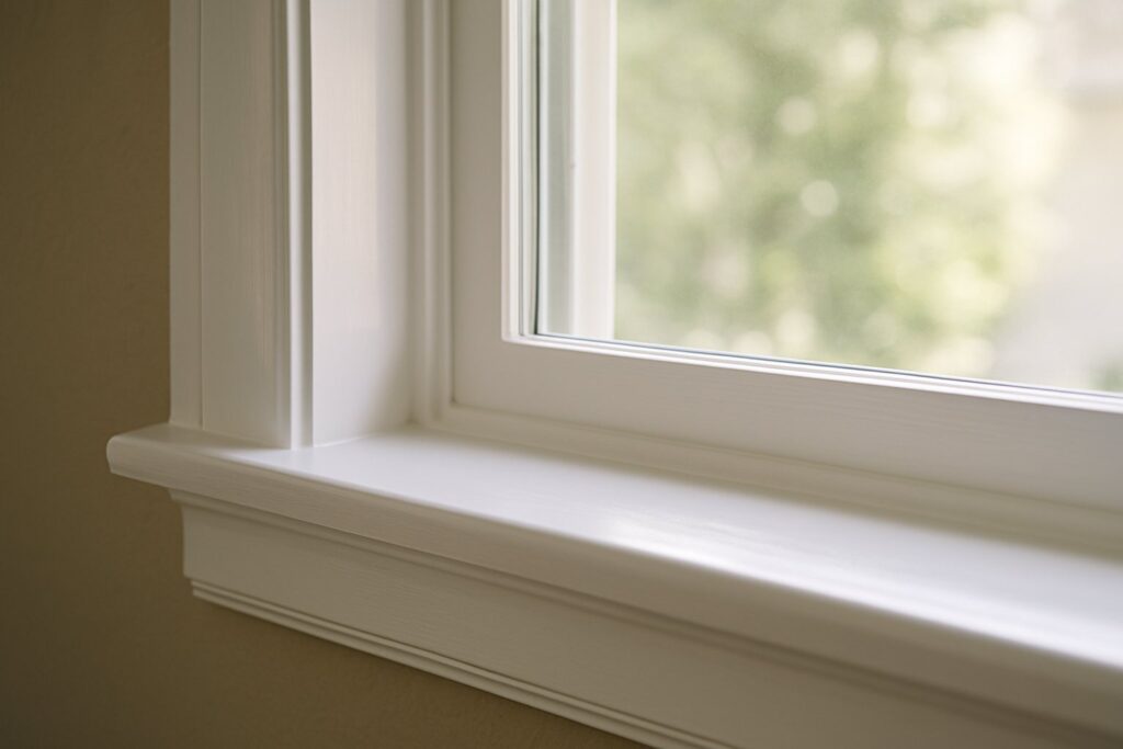Freshly coated smooth painted trim in an older home
